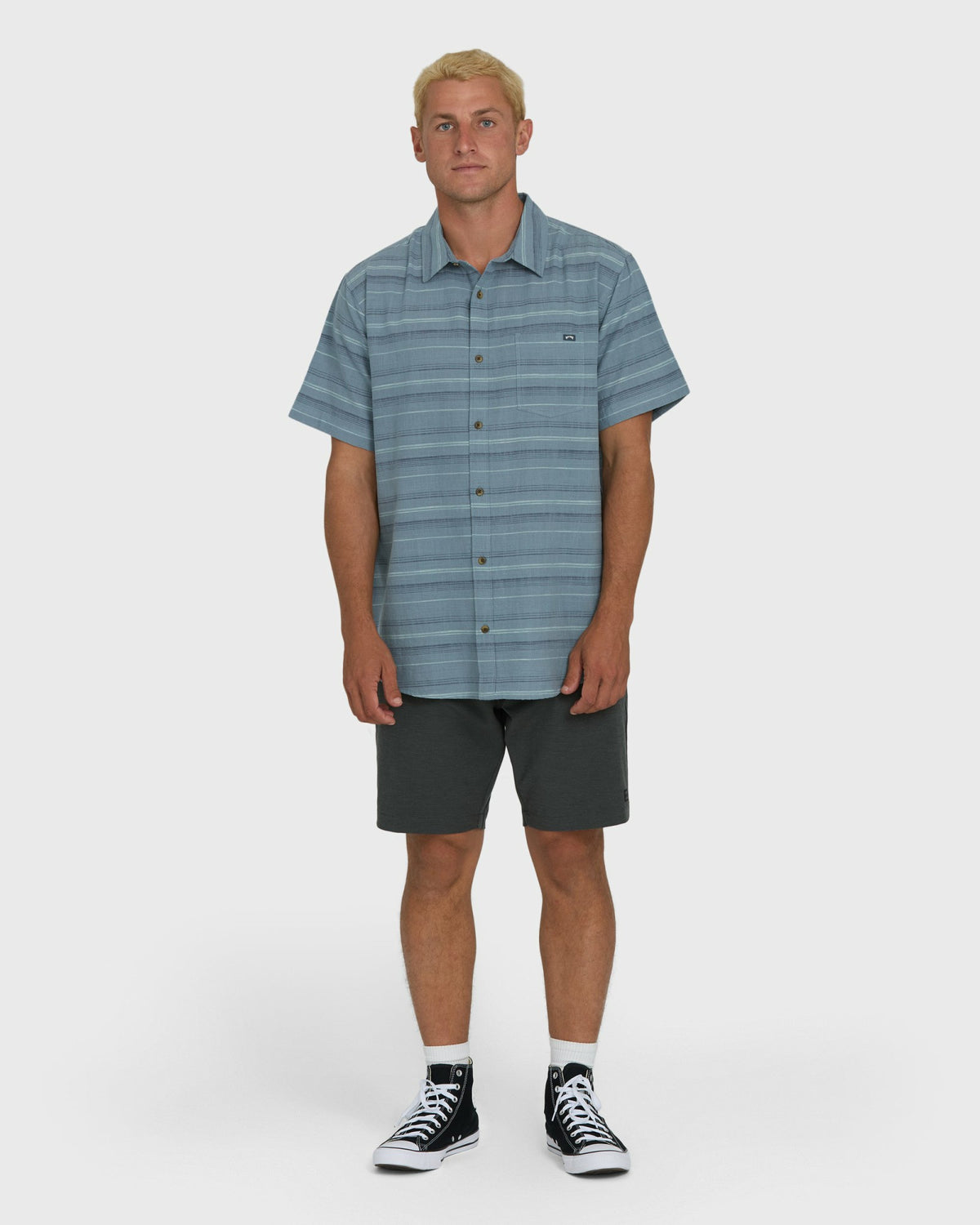 Billabong Men's All Day Stripe Short Sleeve Shirt - Blue Fog