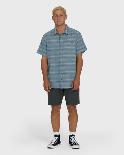 Billabong Men's All Day Stripe Short Sleeve Shirt - Blue Fog