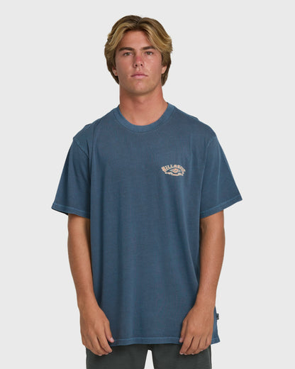 Billabong Men's Heritage Arch Wave Washed Premium Short Sleeve Knit T-Shirt - Dark Denim