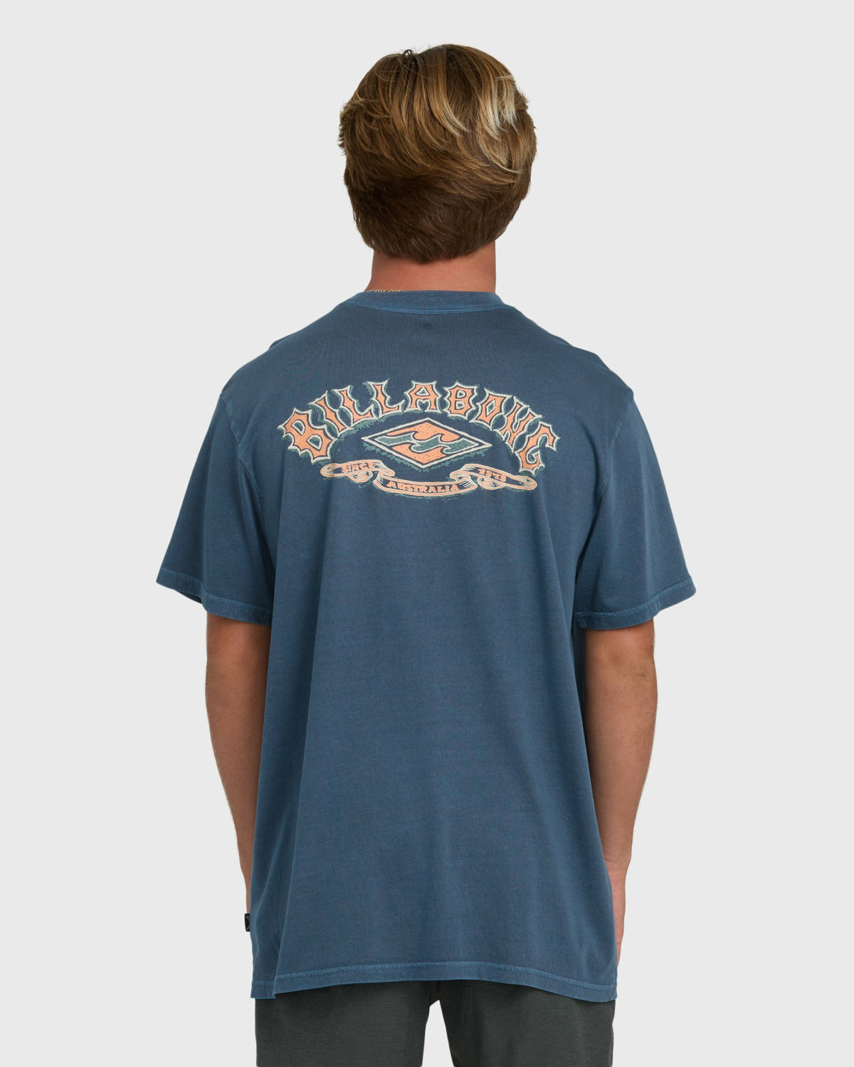Billabong Men's Heritage Arch Wave Washed Premium Short Sleeve Knit T-Shirt - Dark Denim