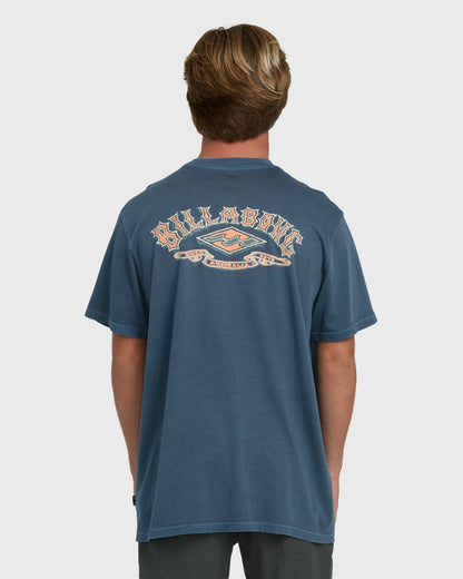 Billabong Men's Heritage Arch Wave Washed Premium Short Sleeve Knit T-Shirt - Dark Denim