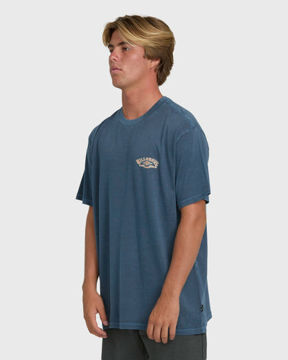 Billabong Men's Heritage Arch Wave Washed Premium Short Sleeve Knit T-Shirt - Dark Denim