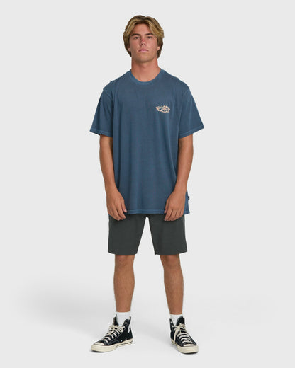 Billabong Men's Heritage Arch Wave Washed Premium Short Sleeve Knit T-Shirt - Dark Denim