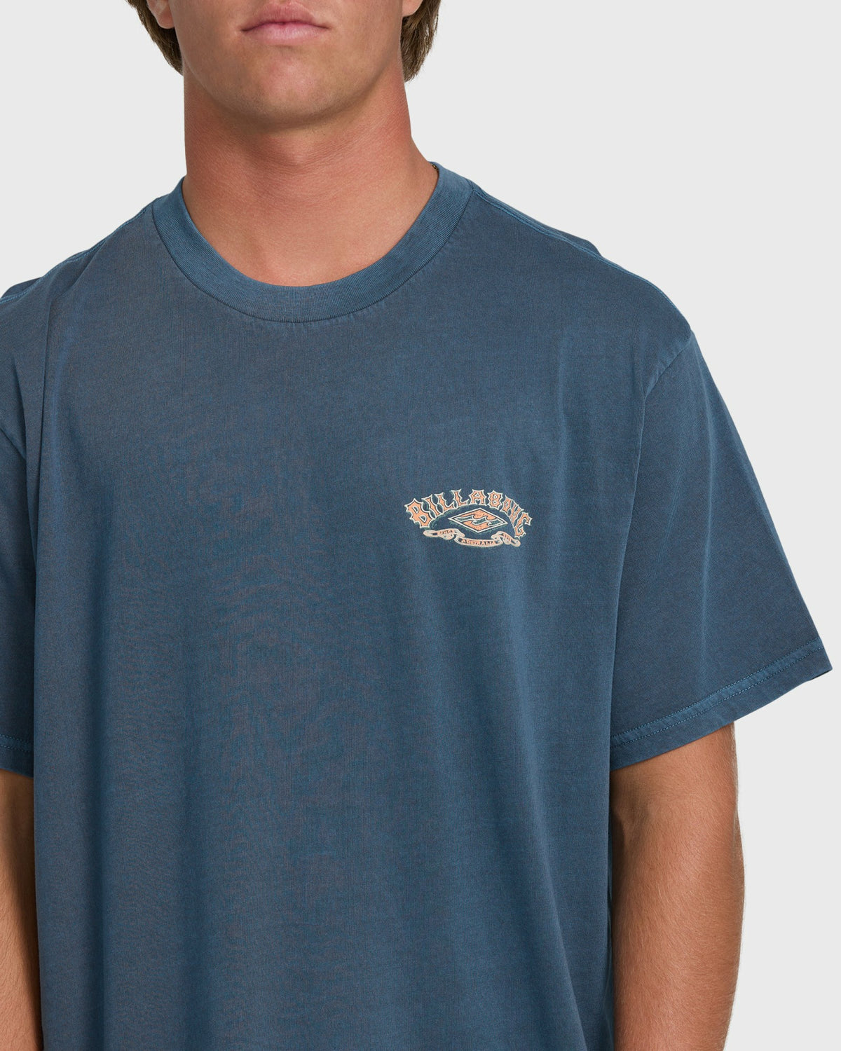 Billabong Men's Heritage Arch Wave Washed Premium Short Sleeve Knit T-Shirt - Dark Denim