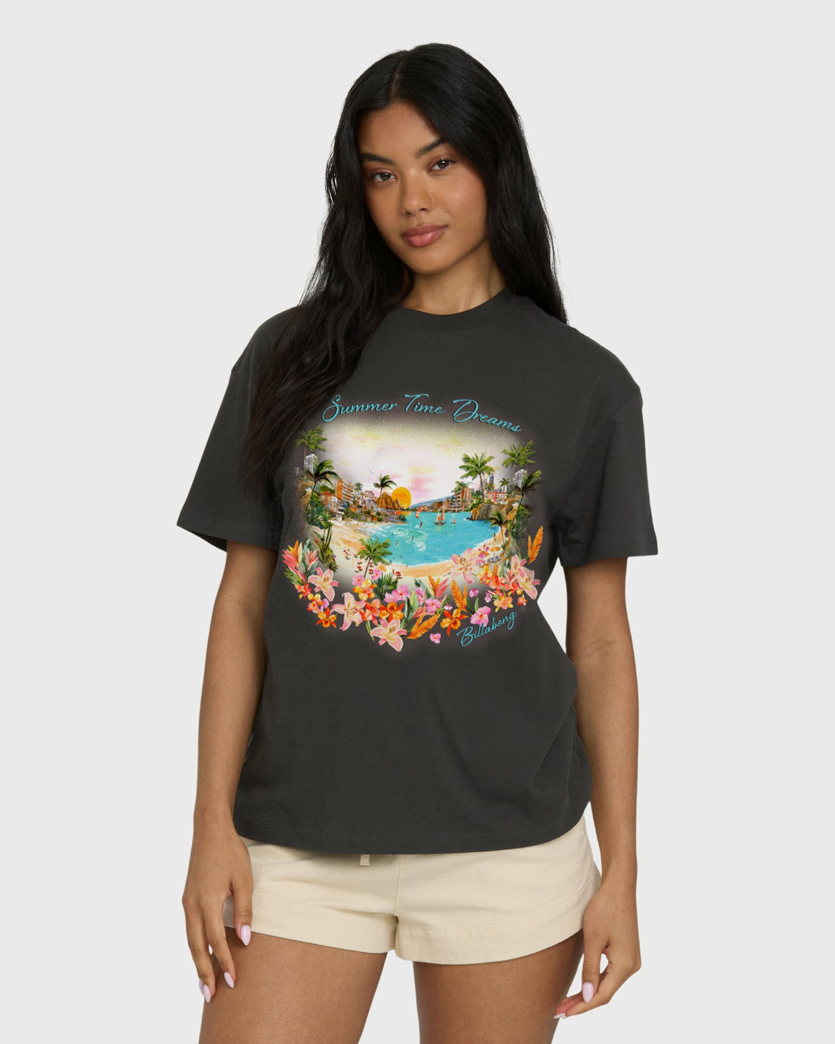 Billabong Women's Rays Of Joy Short Sleeve Knit T-Shirt - Off Black
