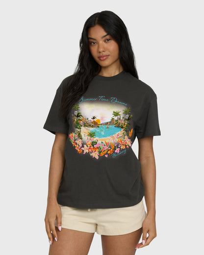 Billabong Women's Rays Of Joy Short Sleeve Knit T-Shirt - Off Black