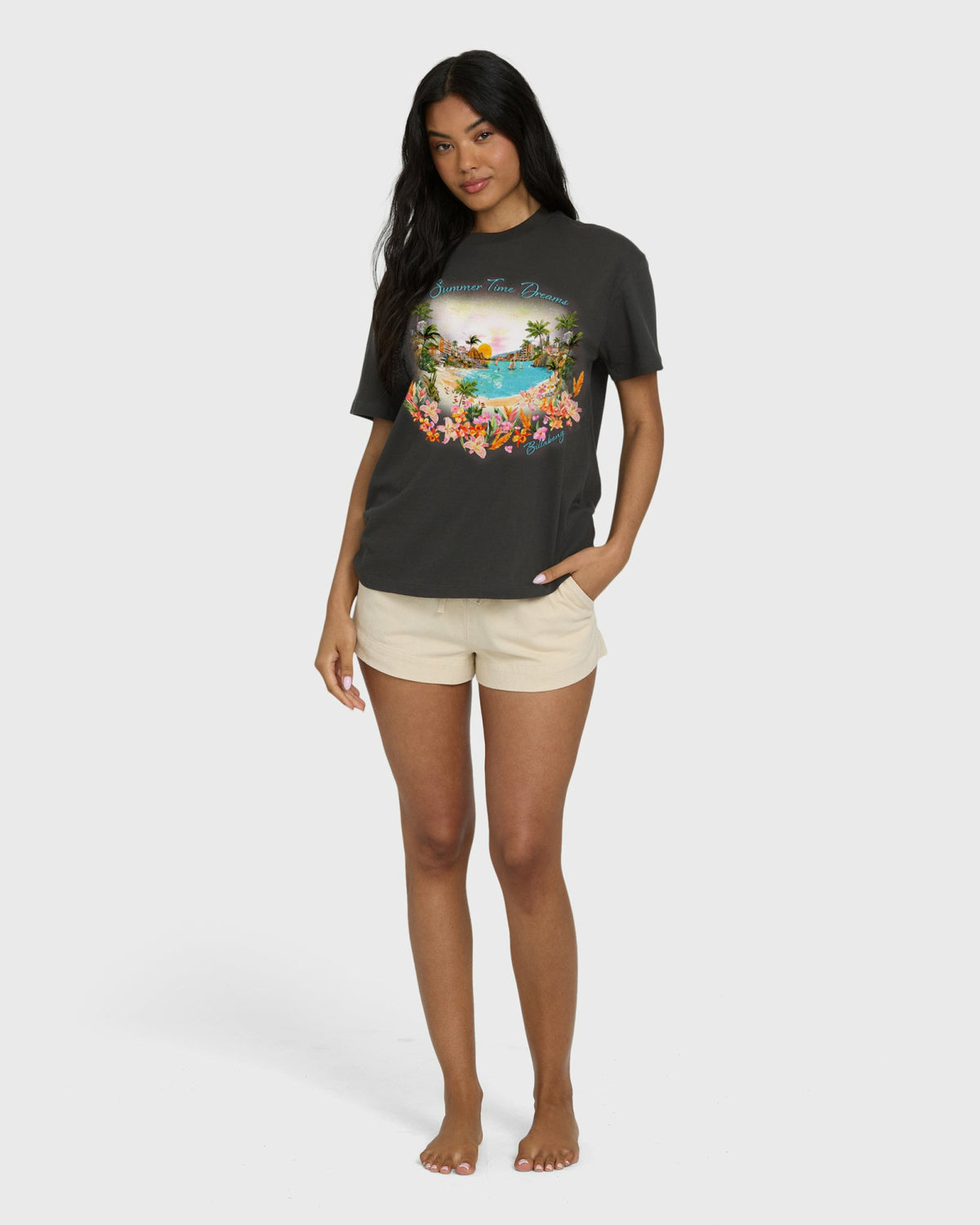 Billabong Women's Rays Of Joy Short Sleeve Knit T-Shirt - Off Black