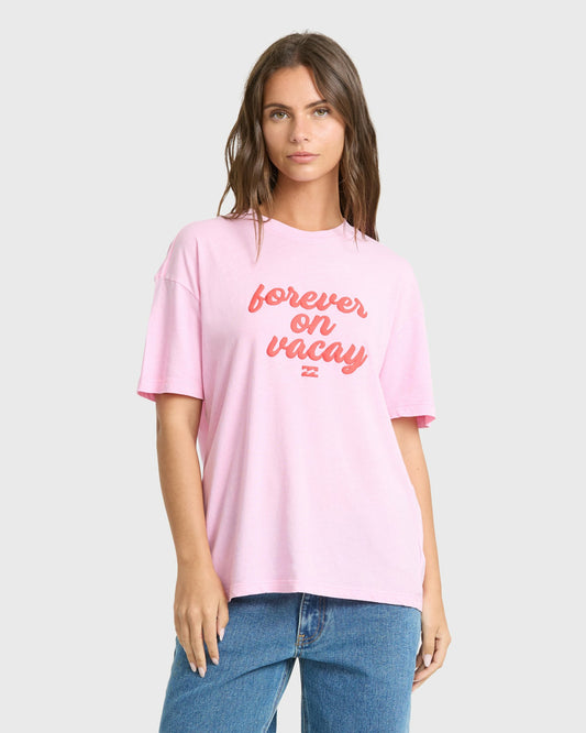 Billabong Women's Vacay Forever Short Sleeve Knit T-Shirt - Prism Pink