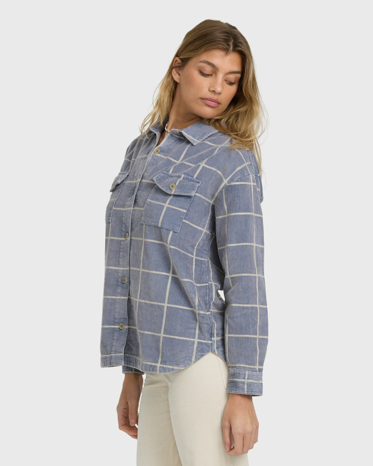 Billabong Women's Fadeaway Long Sleeve Cord Shacket - Stone Blue