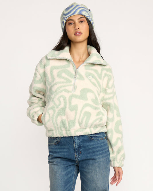 Billabong Women's A\/Div Barra Half Zip Sherpa Fleece - Green Haze