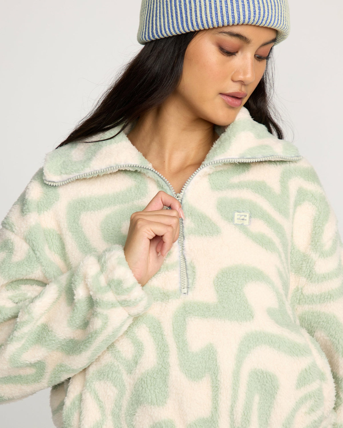 Billabong Women's A\/Div Barra Half Zip Sherpa Fleece - Green Haze