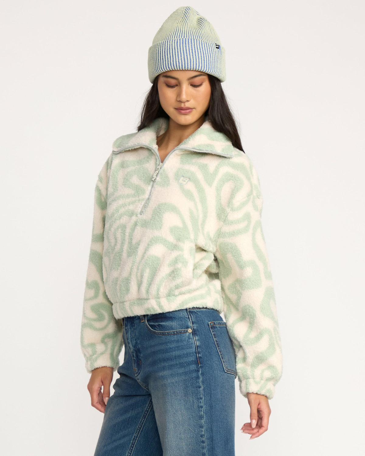 Billabong Women's A\/Div Barra Half Zip Sherpa Fleece - Green Haze