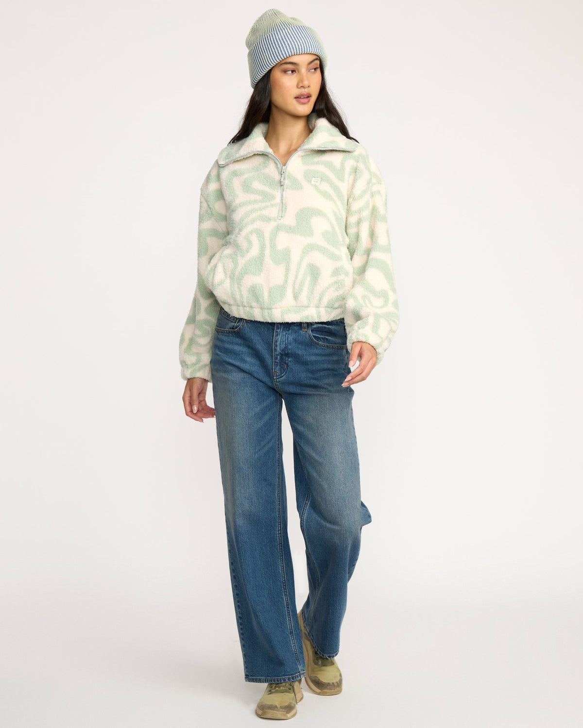 Billabong Women's A\/Div Barra Half Zip Sherpa Fleece - Green Haze