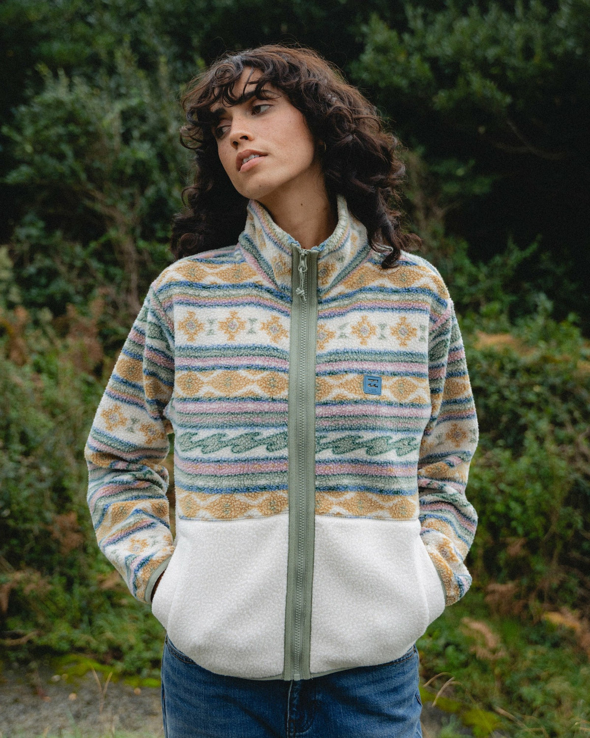 Billabong Women's A\/Div Rock Jetty Mock Neck Zip Sherpa Fleece - Whitecap