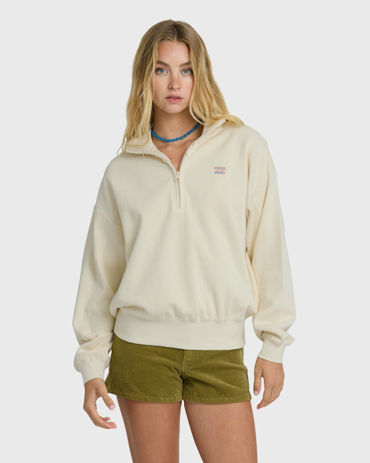 Billabong Women's Classic Feels Half Zip Pullover Sweatshirt - White Cap