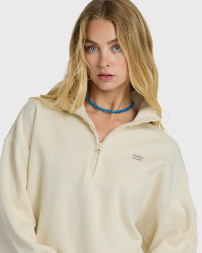 Billabong Women's Classic Feels Half Zip Pullover Sweatshirt - White Cap