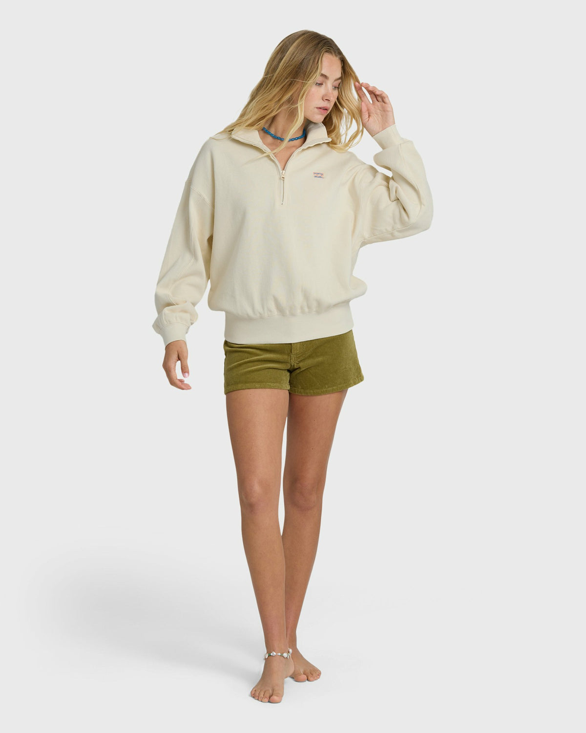 Billabong Women's Classic Feels Half Zip Pullover Sweatshirt - White Cap
