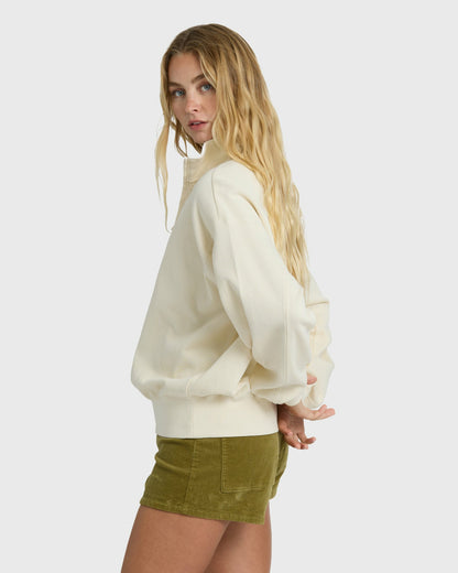 Billabong Women's Classic Feels Half Zip Pullover Sweatshirt - White Cap
