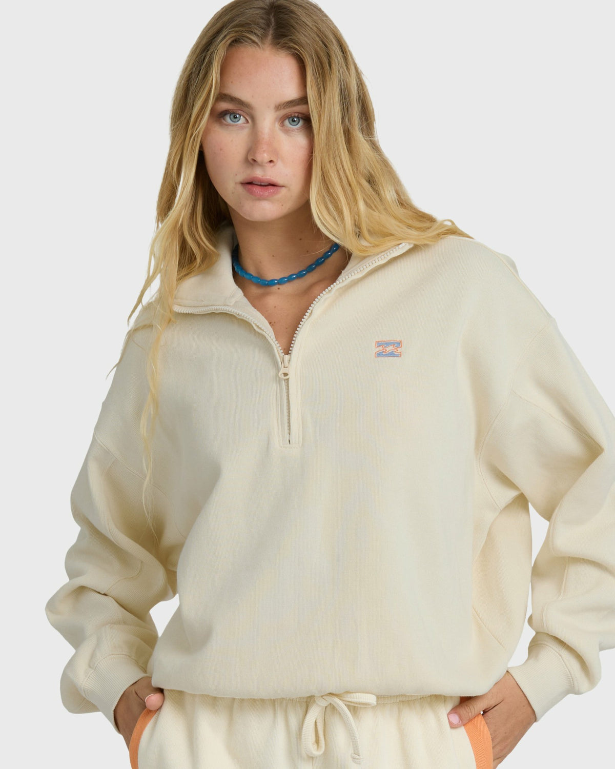 Billabong Women's Classic Feels Half Zip Pullover Sweatshirt - White Cap