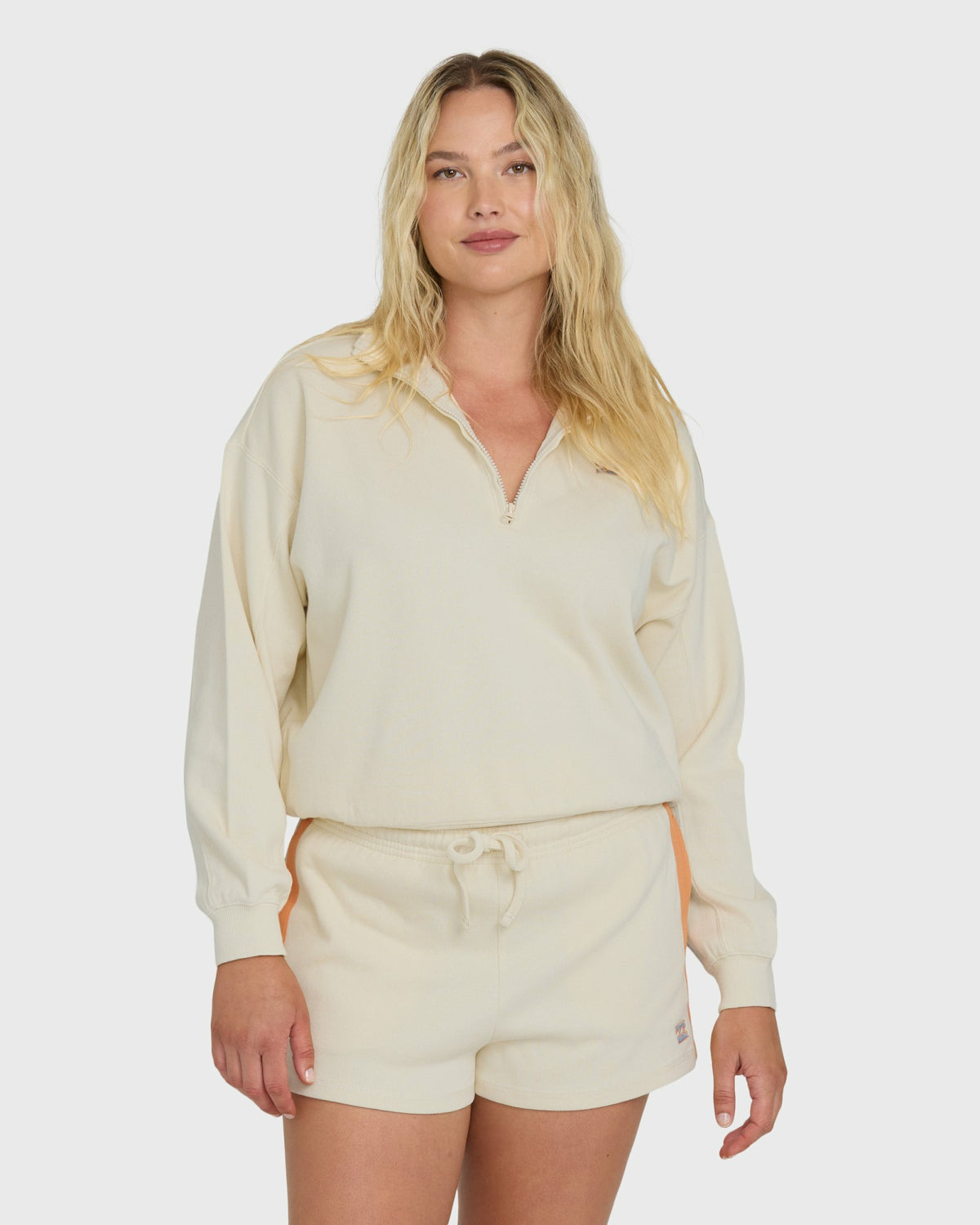 Billabong Women's Classic Feels Half Zip Pullover Sweatshirt - White Cap