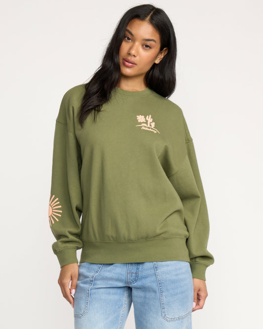 Billabong Women's Sun Wave Livin Kendal Crewneck Sweatshirt - Luv Army