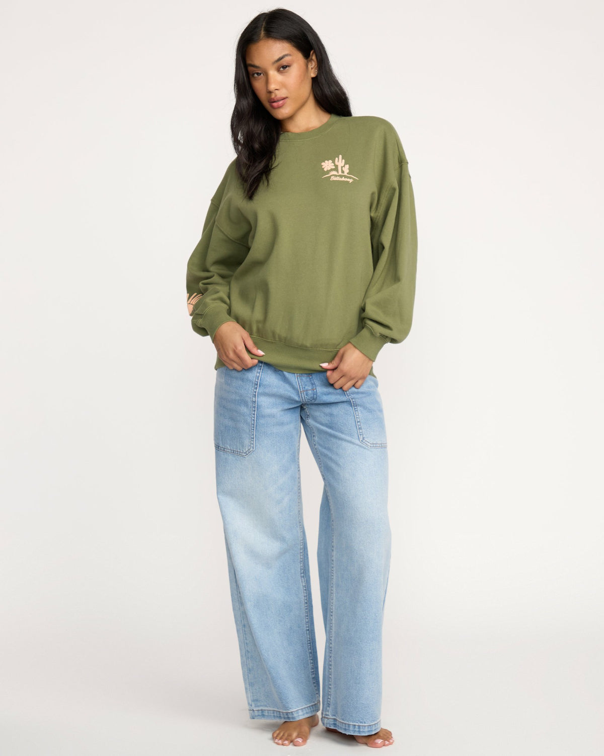 Billabong Women's Sun Wave Livin Kendal Crewneck Sweatshirt - Luv Army