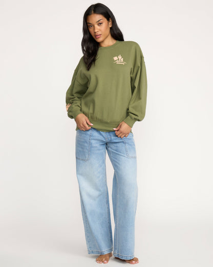 Billabong Women's Sun Wave Livin Kendal Crewneck Sweatshirt - Luv Army
