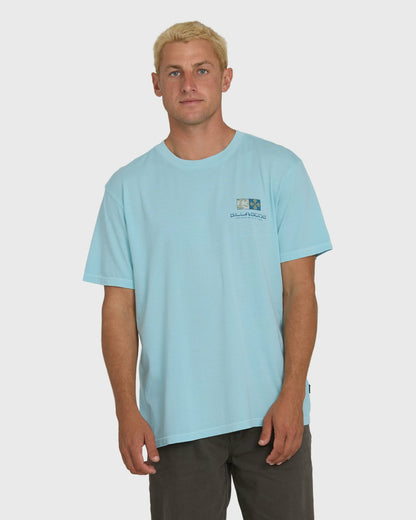 Billabong Men's Glyph Wave Washed Premium Short Sleeve Cotton T-Shirt - Coastal Blue