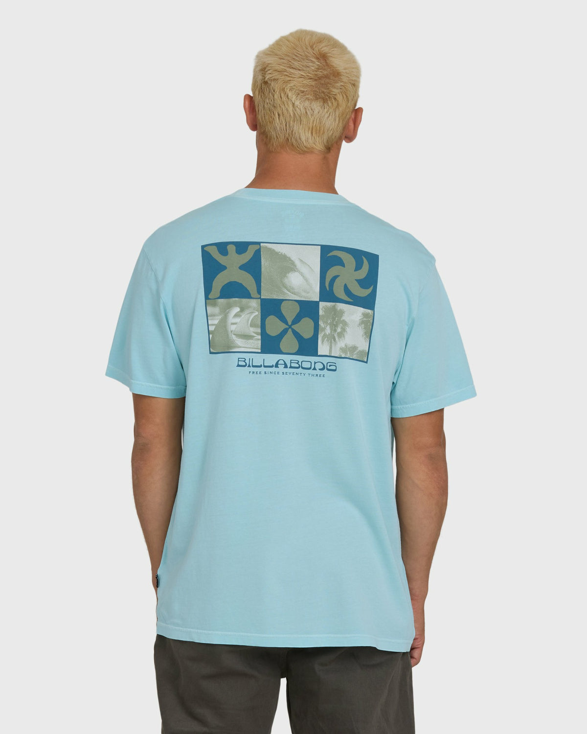 Billabong Men's Glyph Wave Washed Premium Short Sleeve Cotton T-Shirt - Coastal Blue