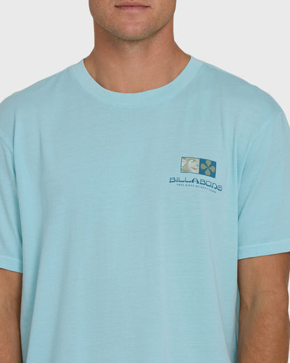 Billabong Men's Glyph Wave Washed Premium Short Sleeve Cotton T-Shirt - Coastal Blue