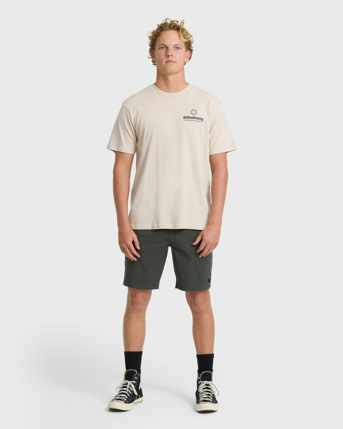 Billabong Men's Single Fin Premium Short Sleeve T-Shirt - Oatmeal