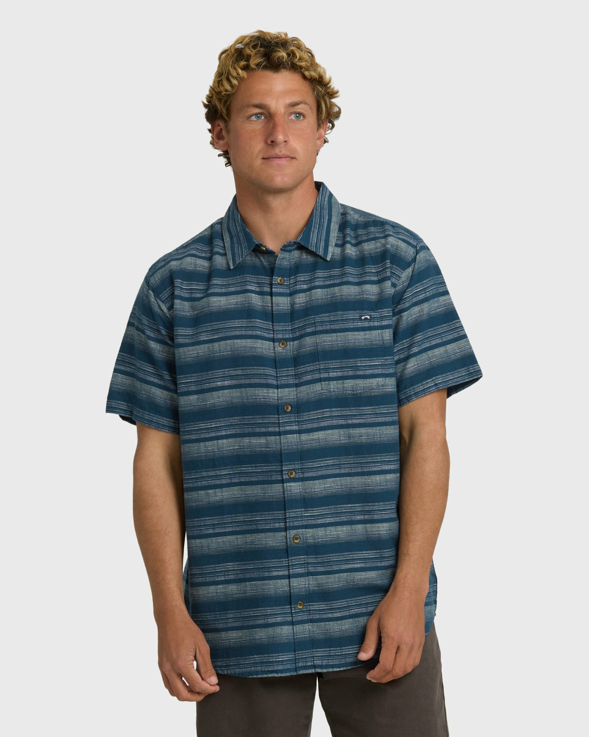 Billabong Men's All Day Stripe Short Sleeve Shirt - Dark Denim