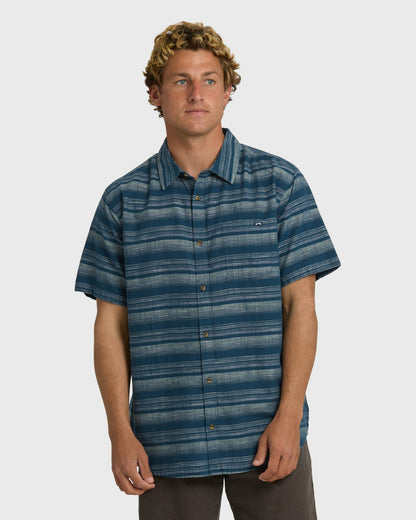 Billabong Men's All Day Stripe Short Sleeve Shirt - Dark Denim
