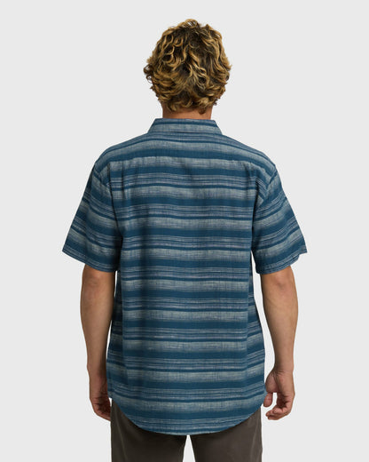 Billabong Men's All Day Stripe Short Sleeve Shirt - Dark Denim
