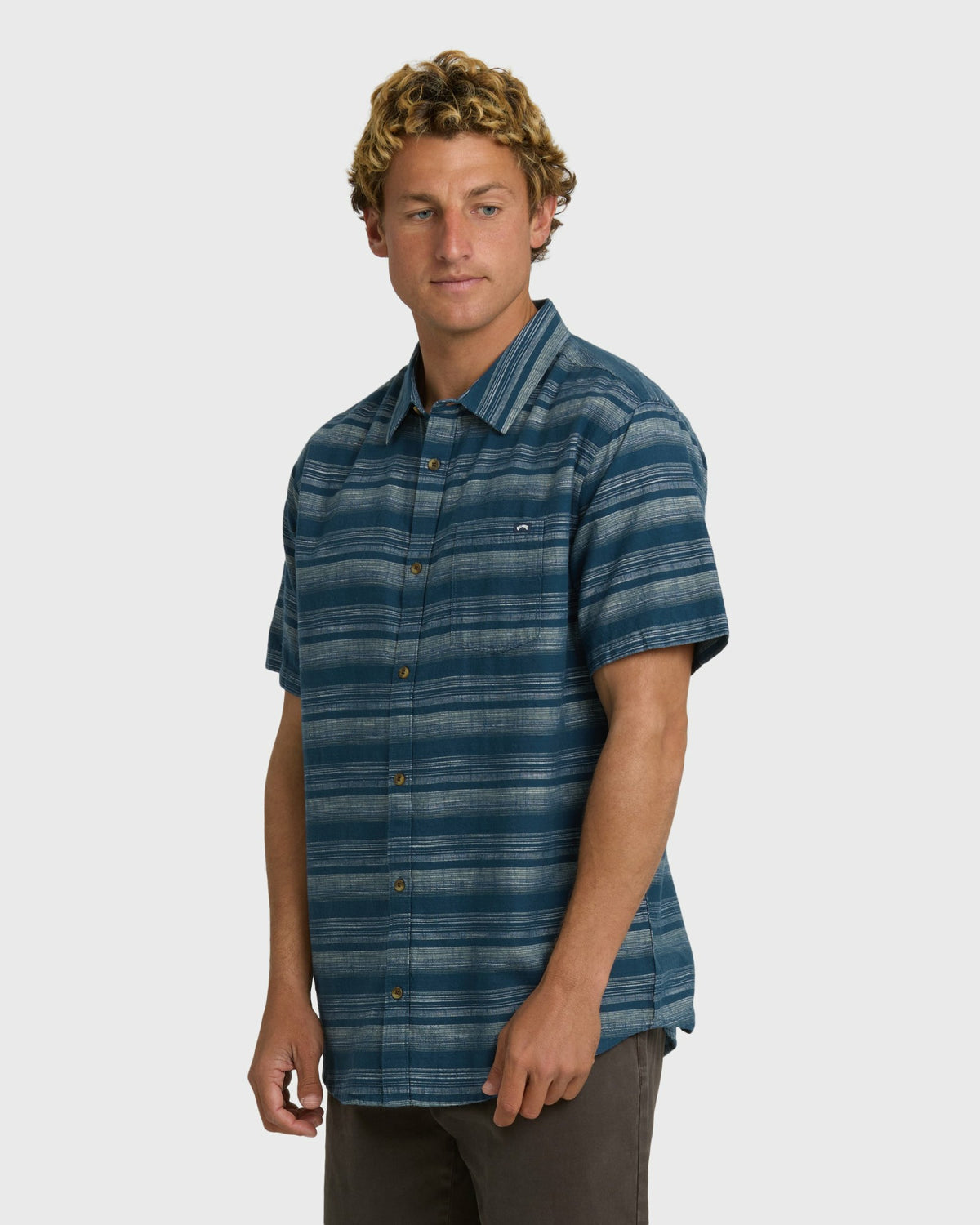 Billabong Men's All Day Stripe Short Sleeve Shirt - Dark Denim