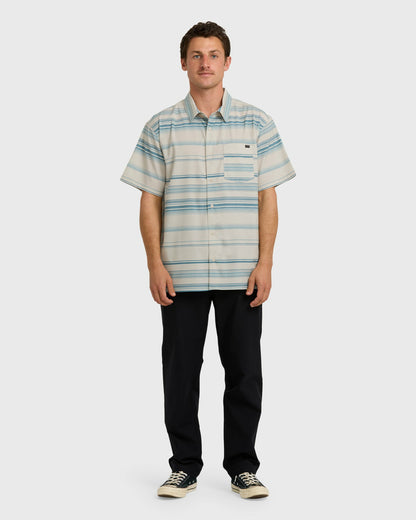Billabong Men's All Day Stripe Short Sleeve Shirt - Dusty Blue