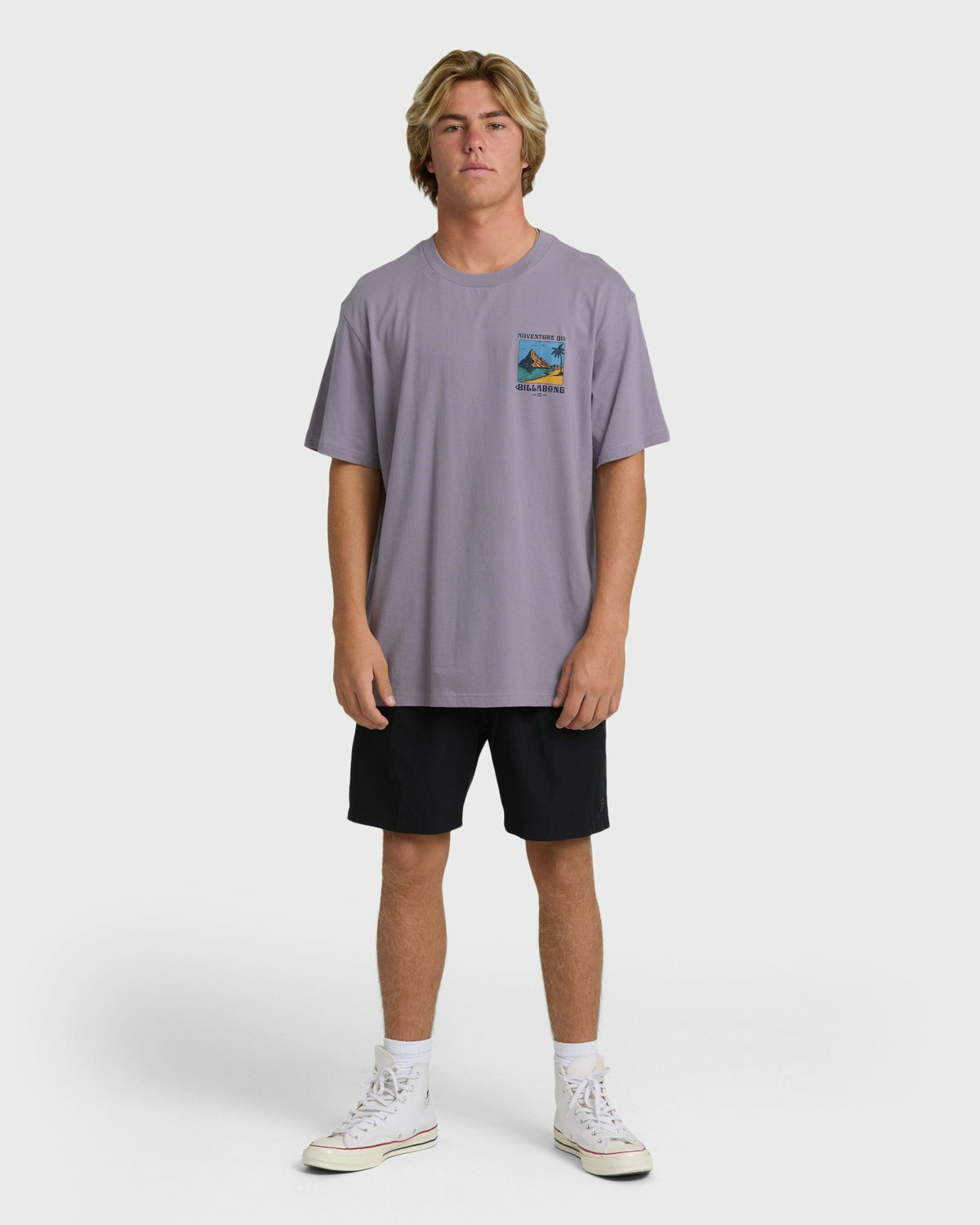 Billabong Men's Post Cards Adiv Premium Short Sleeve T-Shirt - Purple Ash