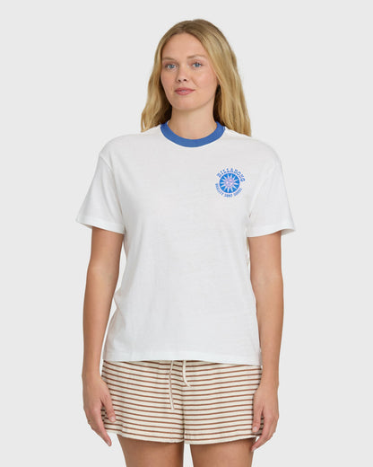 Billabong Women's Sun Echoes Short Sleeve Cotton Graphic T-Shirt - Salt Crystal