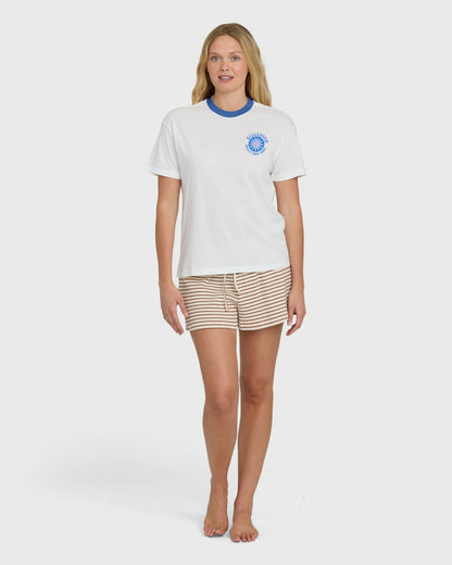 Billabong Women's Sun Echoes Short Sleeve Cotton Graphic T-Shirt - Salt Crystal