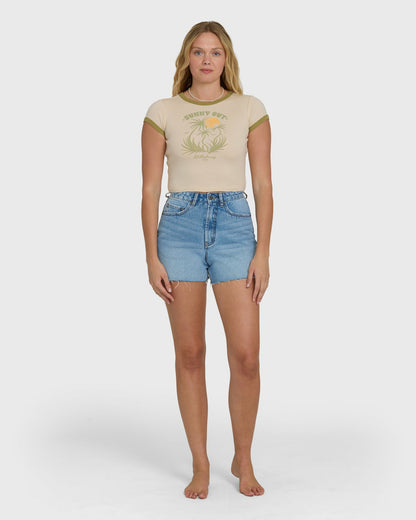 Billabong Women's Sunny Out Short Sleeve Cotton T-Shirt - Dove