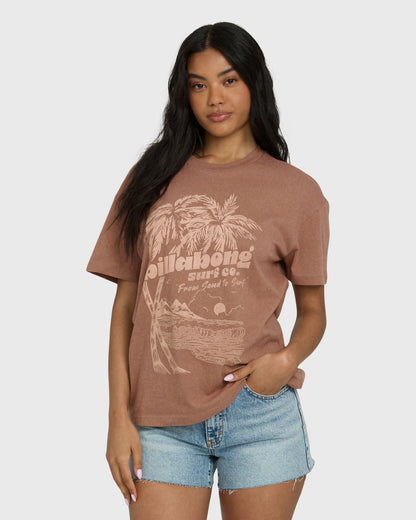 Billabong Women's Sand To Surf Short Sleeve Knit Graphic T-Shirt - Brown Stone