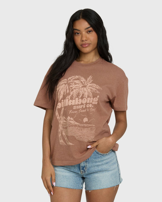 Billabong Women's Sand To Surf Short Sleeve Knit Graphic T-Shirt - Brown Stone