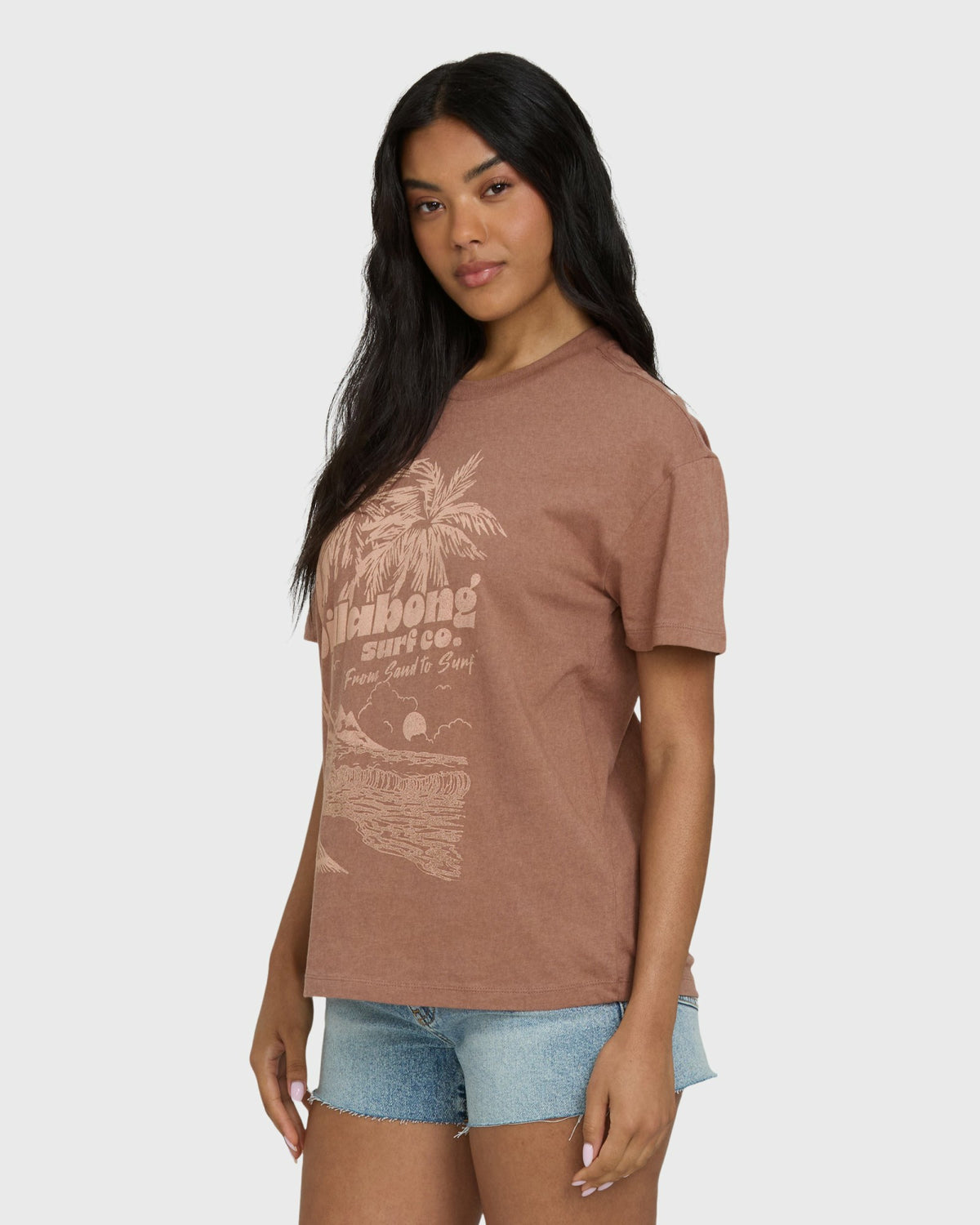 Billabong Women's Sand To Surf Short Sleeve Knit Graphic T-Shirt - Brown Stone