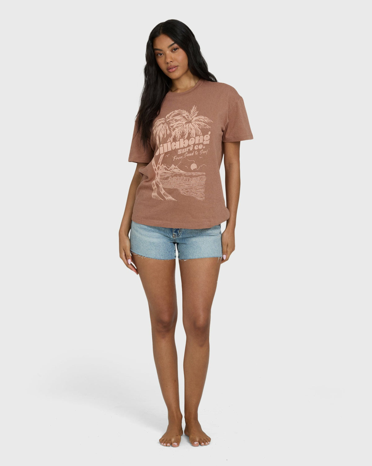 Billabong Women's Sand To Surf Short Sleeve Knit Graphic T-Shirt - Brown Stone
