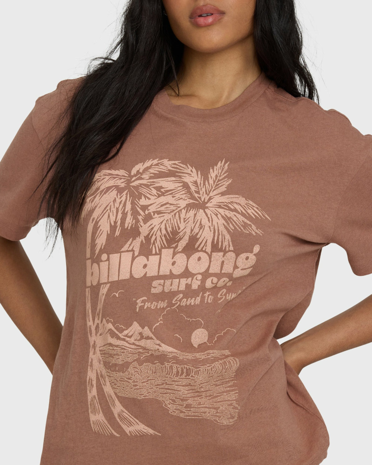 Billabong Women's Sand To Surf Short Sleeve Knit Graphic T-Shirt - Brown Stone