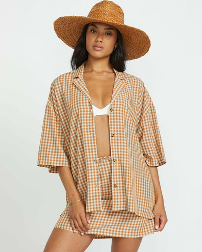 Billabong Women's Beach Side Short Sleeve Shirt - Doeskin