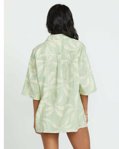 Billabong Women's Beach Side Printed Short Sleeve Shirt - Pistachio