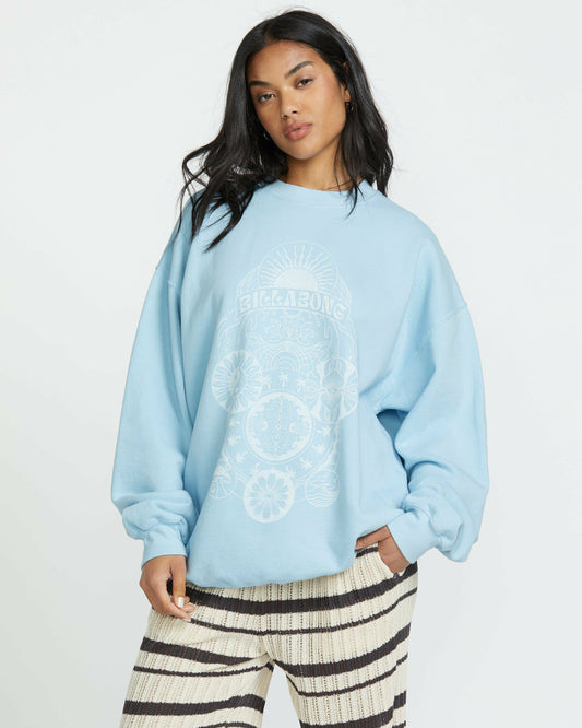 Billabong Women's Ride In Crew Sweatshirt - Washed Chambray