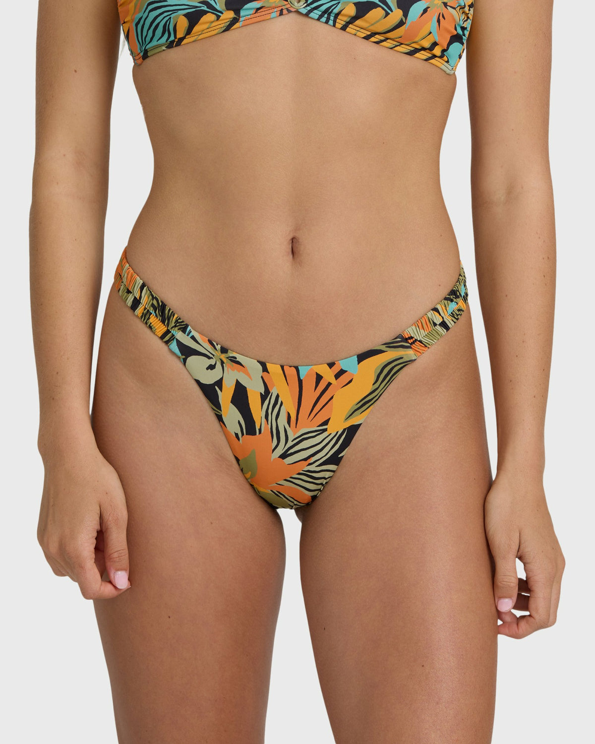 Billabong Women's Des Tropiques Sunni Scrunch Tiny Bikini Bottom - Black Multi