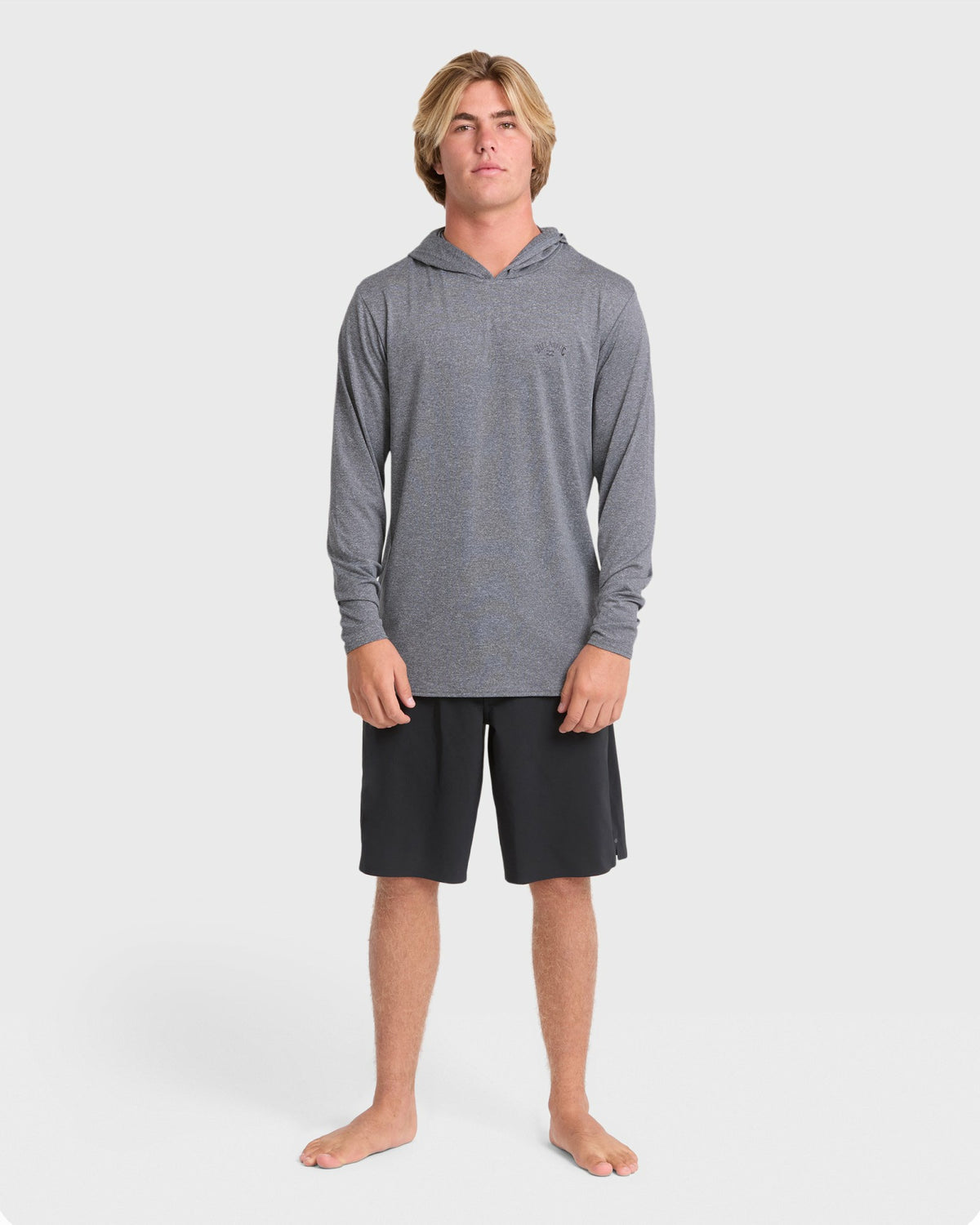 Billabong Men's Arch Mesh Hooded Long Sleeve Surf Tee - Light Gray Heather